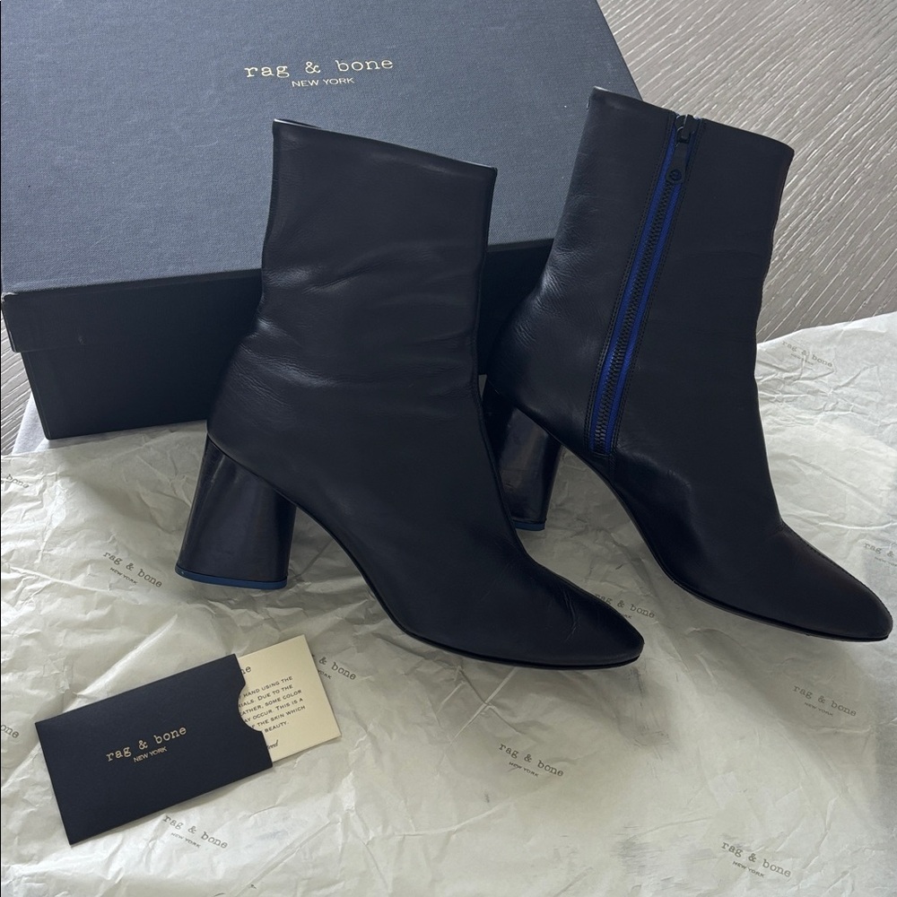 Rag & Bone Black Leather Boots with Blue Zipper